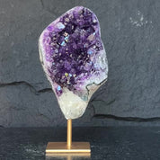 Amethyst Geode Cave with metallic base, Large Cave shaped, 9 inches tall piece for collectors, Full polished, Stunning decor Crystal