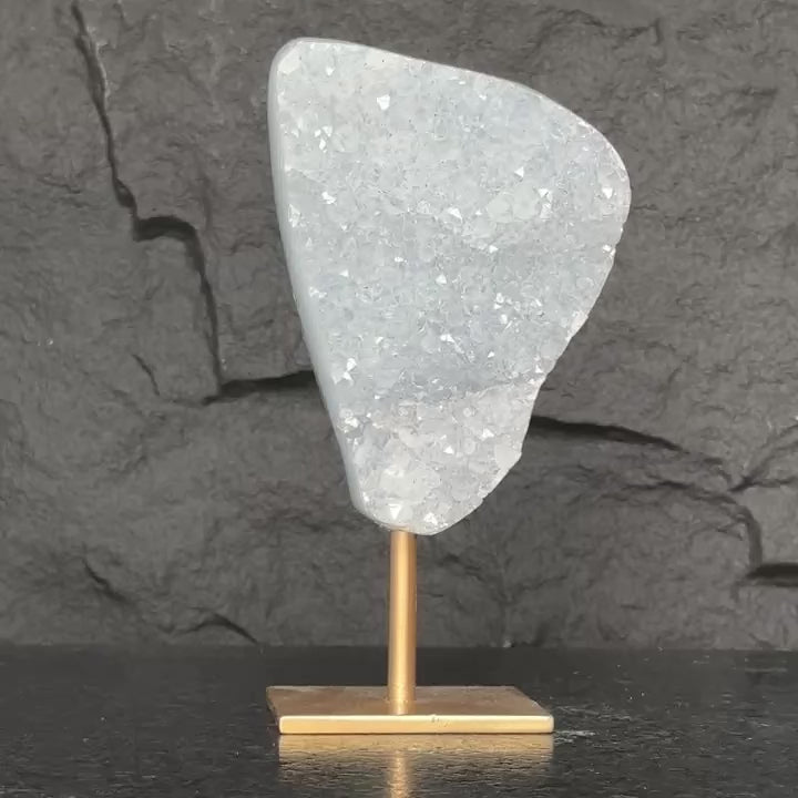 White quartz on stand, Geode with metallic base included for home decoration