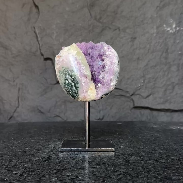 Natural Uruguayan Amethyst Cave on Metal Stand: Rare Home Decor