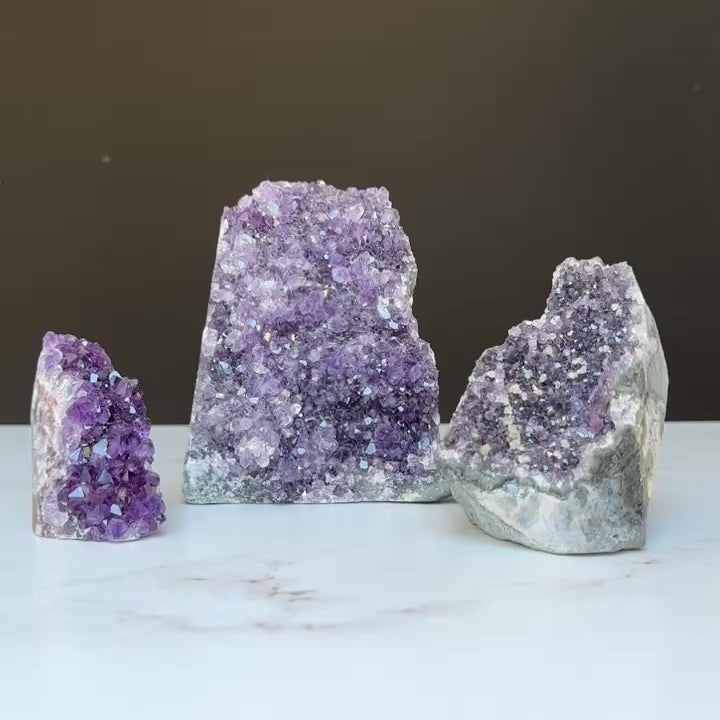 Amethyst Geode Crystals SET with 3 pieces, Natural Amethysts from Uruguay