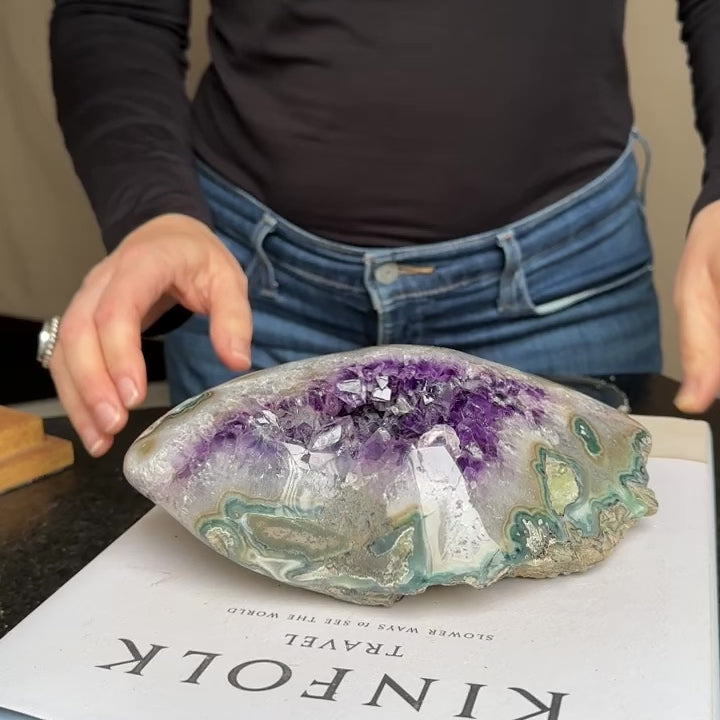 Amethyst Centerpiece Cave Geode with Agate Formations, Toptable Home Decor Crystal, High Quality Quartz Cluster from Uruguay