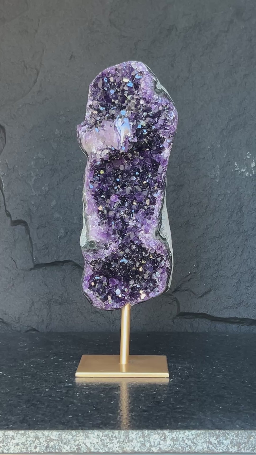 Amethyst Crystal on Golden Metal Stand, Extra Large amethyst