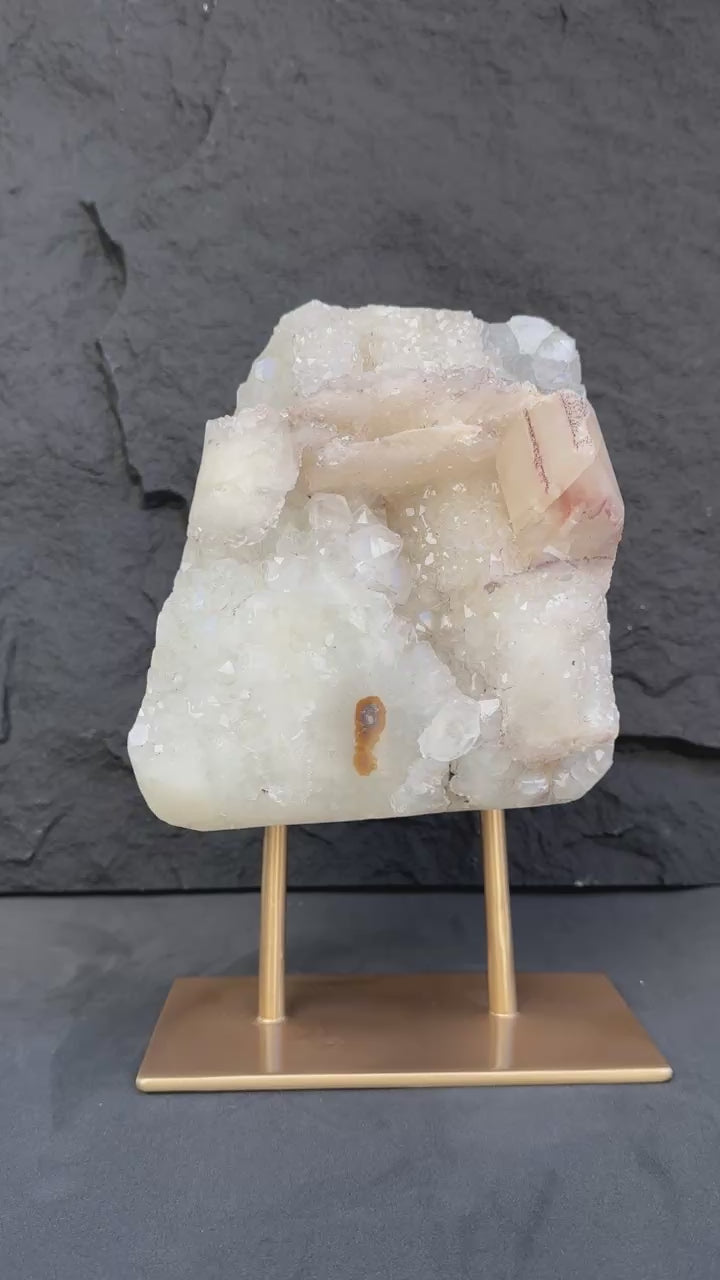 Natural Uruguayan Quartz Crystal on Metal Stand