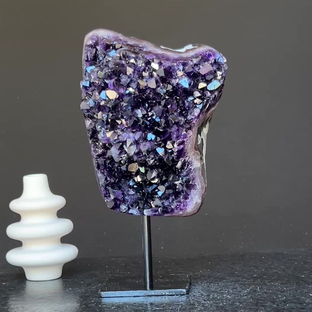 Unique Premium Amethyst with Display, Raw Amethyst Geode on Stand
