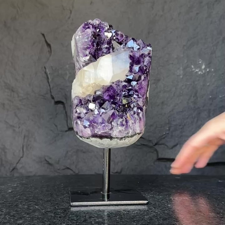 Huge and Rare Find Crystal Formations, Huge and Rare Find Crystal Formations, Amethyst Geode with large points, calcite and quartz Stone, Crystal piece with Stand