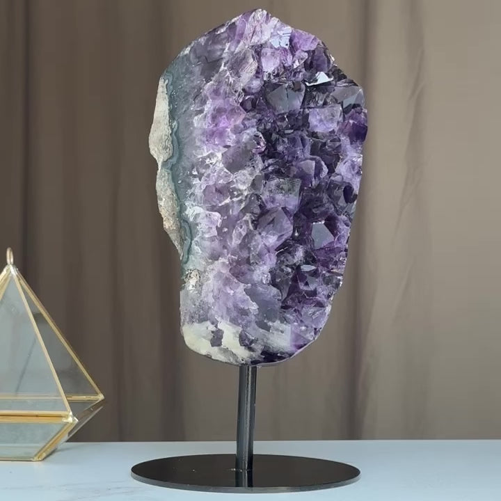 Unique Premium Amethyst with Display, Raw Amethyst Geode on Stand