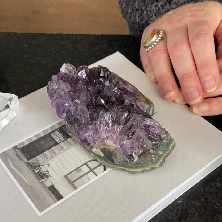 Raw flat amethyst cluster, deep purple crystal clusters from Uruguay, palm stone 1Lb weight, affordable gift for crystal lovers