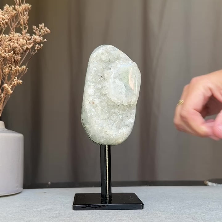 Clear Quartz with metal base included, Natural Crystal for Home Decor