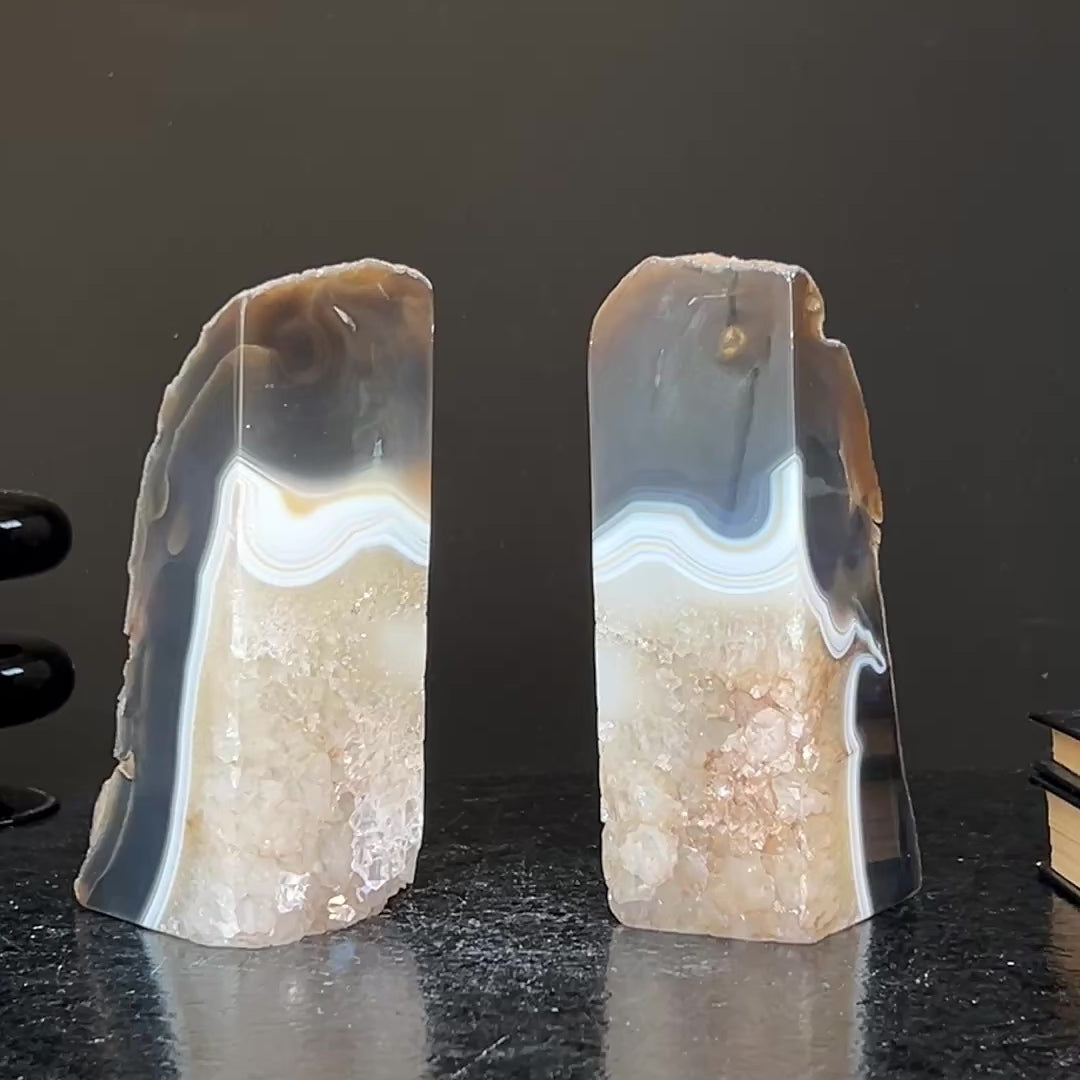 Natural Agate Crystal Bookends, Incredible Polished Stones, Premium quality crystals, extra large geode bookends for decor