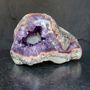The largest Amethyst Geode Centerpiece, Extra Large decor piece, Outstanding Purple crystal with pink agate details and calcite