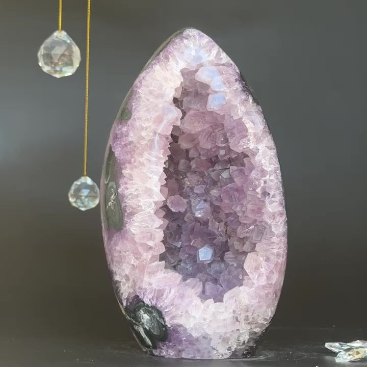 Huge Amethyst Geode, 8 in Statement piece for collectors, Large Cave Egg shaped, polished stone, Stunning decor AAA Crystal for large spaces