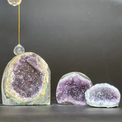 3 pieces lot Amethyst Crystals, Small Amethysts SET, polished crystals with agate layers at edges