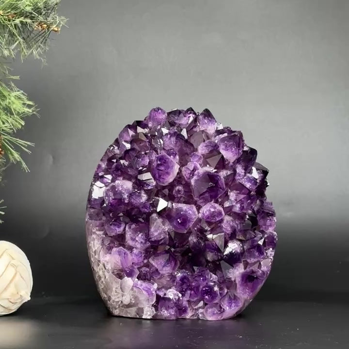 Extra Large Amethyst Geode Cave, Oval shaped Full polished stone, Stunning decor piece, Giant Crystal