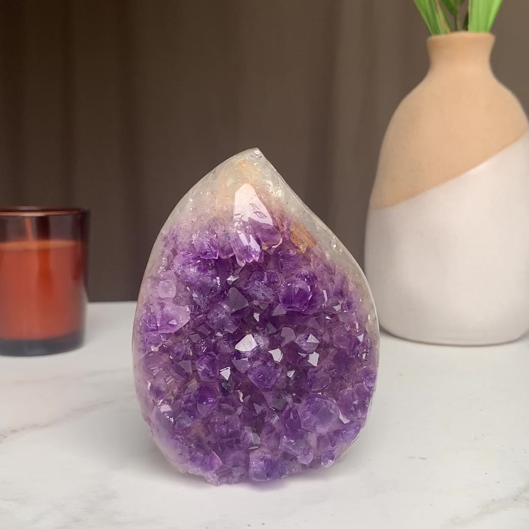 Amethyst and jasper flame, Ascension crystal perfect as spiritual gift