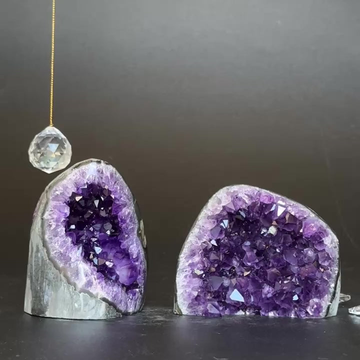 Amethyst clusters with huge Agate layers, 2 pieces set