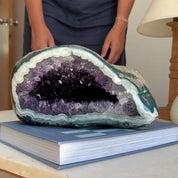 Amethyst Cave Geode with Agate Formations, Deep Purple Project Crystals for Home Decor