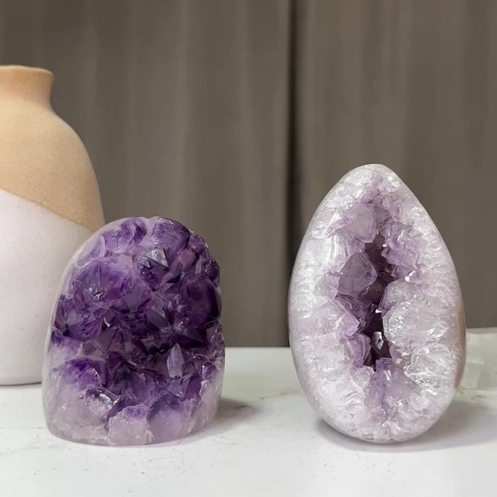 Amethyst and Agate Stone Egg set, full of colors, just for collectors, 2Lb Oval Full polished Crystal