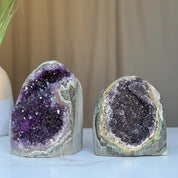 Set of 2 Standing Amethysts for bookends, Uruguayan Amethyst, Amethyst Cut Base, Raw Amethyst