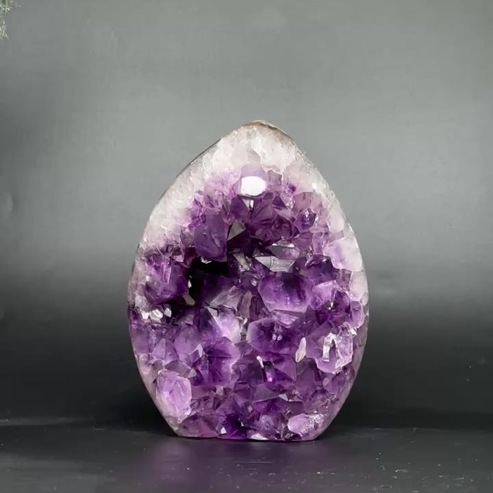 Amethyst Geode Crystal Egg with incredible Agate formations, Natural cave shaped polished agate stone