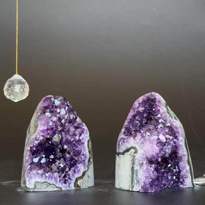 Set of 2 Amethyst geodes, Deep Purple Uruguayan Amethyst with large crystals, polished amethyst crystal stones