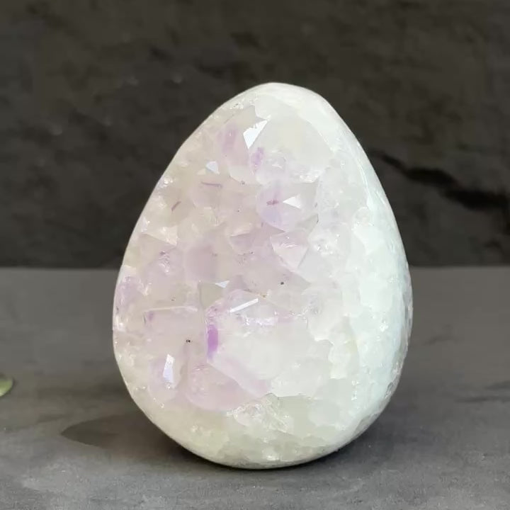 Clear Quartz Crystal Egg, Amethyst and quartz piece, Natural cave shaped polished  stones, white quartz geode