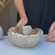 Rare find, Natural quartz microcrystal Centerpiece, Unique geode bowl for tabletop decor, flat crystal round shaped