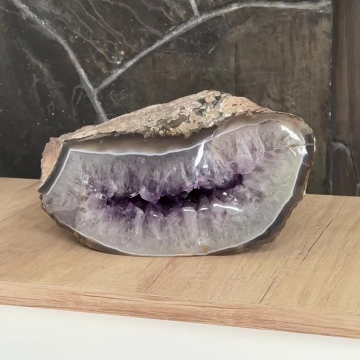 Incredible Amethyst Crystal Bowl, Natural Centerpiece Deep Purple Amethyst, Geode Oval Shaped Cluster, Home Decor Crystal Tabletop