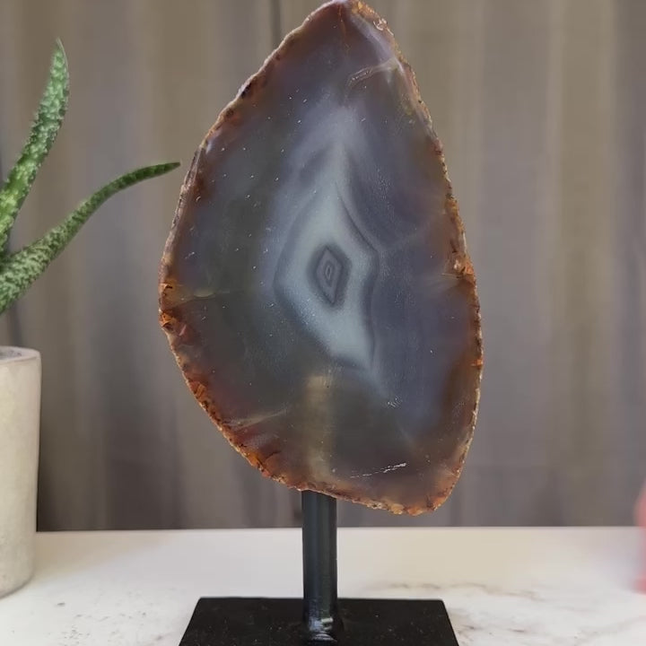 Agate Slice with metallic base included, Large Brown Agate Geode, 100% Natural Colors