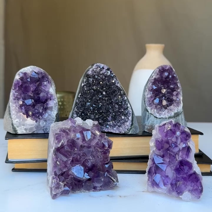 Cute Mini Amethysts SET (5 pieces), small crystal geodes to decor home