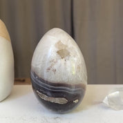 Clear Quartz Crystal Egg, Agate and quartz piece, Natural cave shaped polished agate stone, white agate geode
