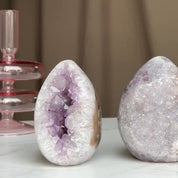 Sugar Crystal Egg set with 3 pieces, Natural cave shaped polished stone, decorative collectors unique pieces