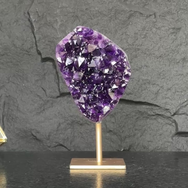 Natural Amethyst Geode, Galaxy Crystal on Metal Stand