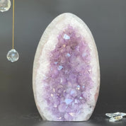 Superb Amethyst Crystal Geode with Agate formations, 7 in tall Extra Large Amethyst Cave, Oval Shaped Stone Polished at edges