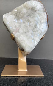 White quartz on stand, Geode with metallic base included for home decoration