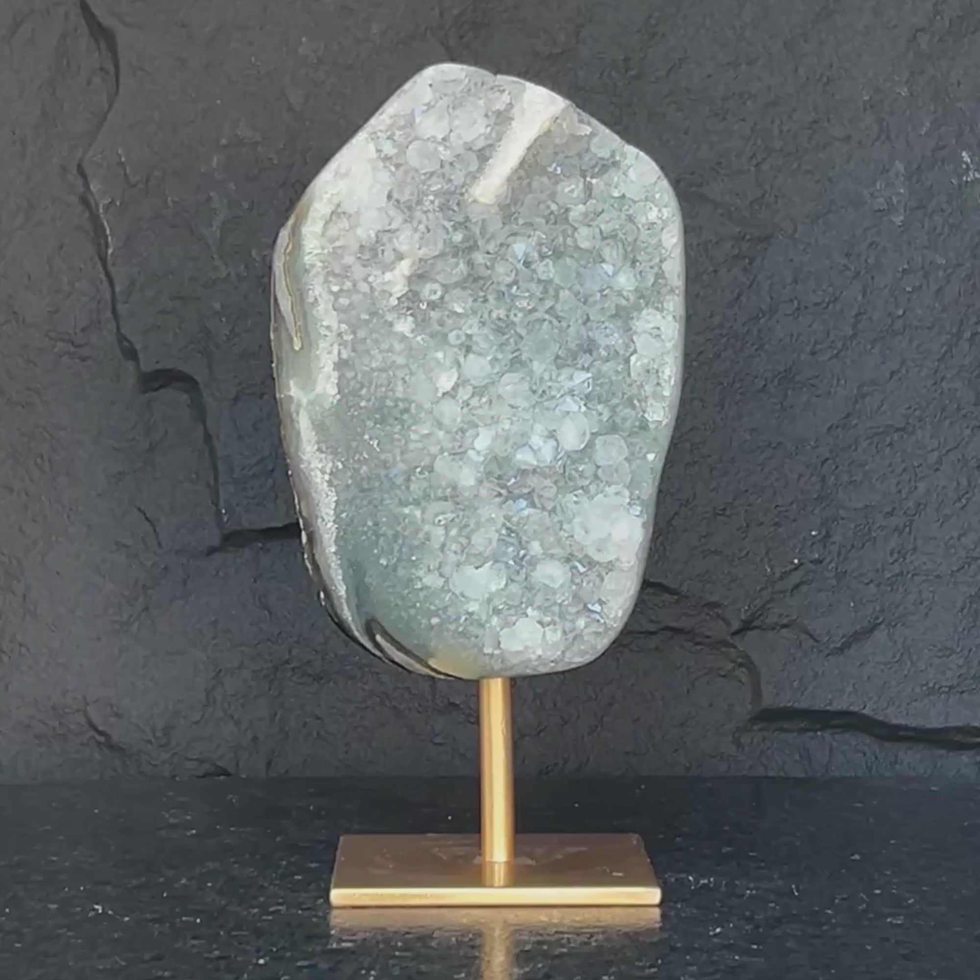 White Quartz with metallic base, Large Cave shaped, 10 inches tall piece for collectors, Full polished, Stunning decor Crystal
