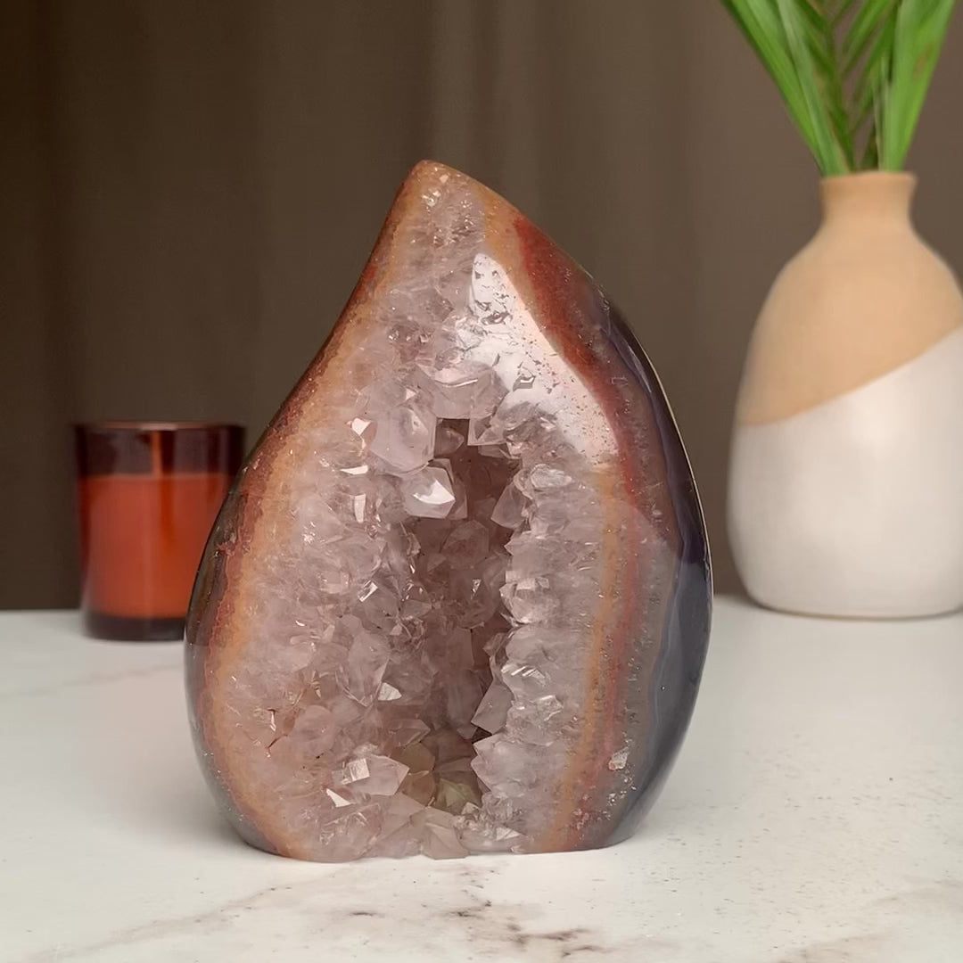 Agate and clear quartz crystal flame cluster, flame druzy crystal, crystal tower, Ascension crystal