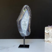 Natural Black Agate Display with Metal Base