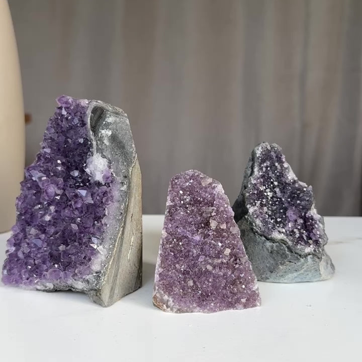 Medium Amethyst Cut Base Clusters, 3 pieces 3 Lbs approx