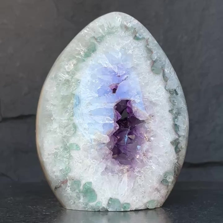 Incredible Statement Amethyst Crystal Piece, Amethyst Geode just for collectors, Extra large (8.5 in tall) Uruguayan Egg shaped Crystal