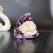 Strange Free Form Amethyst Stone with calcite, Unique find for collectors