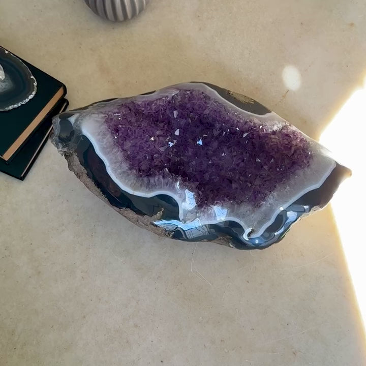 Outstanding Amethyst Geode Cave, Large decor piece, Purple crystal for coffee table