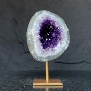 Natural Amethyst Geode, Deep Purple Crystal on Gold Metal Stand