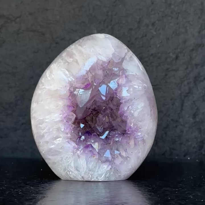 Quartz, Amethyst and Agate Stone Egg, 3 Lb Oval Full polished Crystal