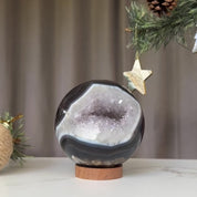 Black Amethyst Geode Sphere from Uruguay, Druzy Crystal Ball, Large Sphere with Agate formations