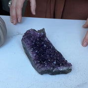 Flat amethyst raw purple crystal cluster