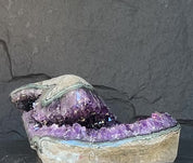 Amethyst with Shiny Crystals, Rare Geode in a strange shape with colorful agate layers, Unique find for collectors