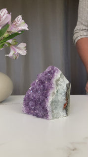 Lavender Amethyst geode with Agate formations