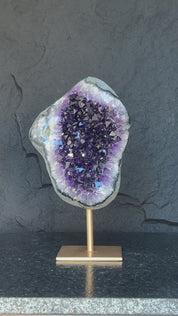 Stunning Natural Amethyst Geode with Metal Stand for Home Decor, XL Amethyst Cave