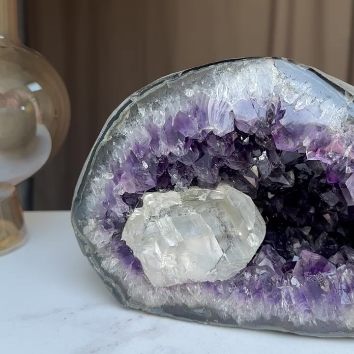 Amethyst Geode Cave, Oval shaped crystal for collectors, Full polished crystal stone, AAA Stunning decor piece