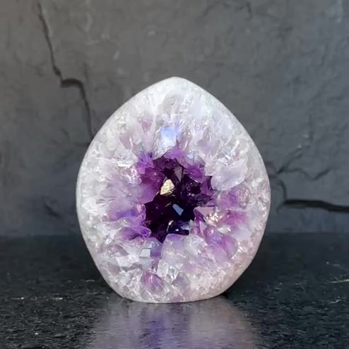 Crystal Geode, home decor with crystals, quartz and amethyst find, Amethyst with agate egg shaped